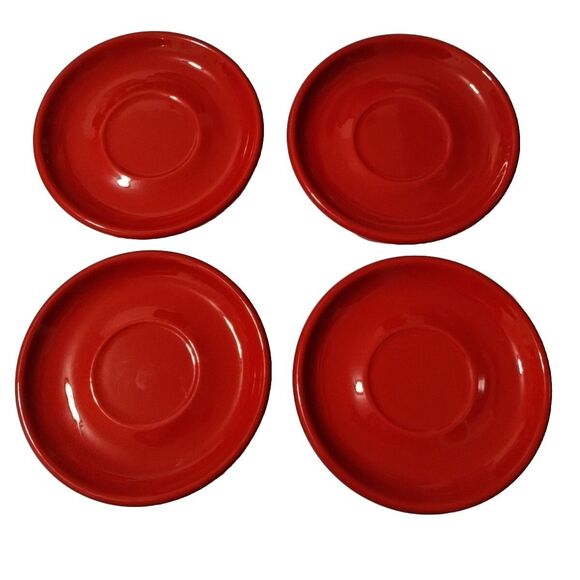 Set of 4 Waechtersbach Germany Red Heart Earthenware Coffee Cup SAUCER Plates - Picture 1 of 10